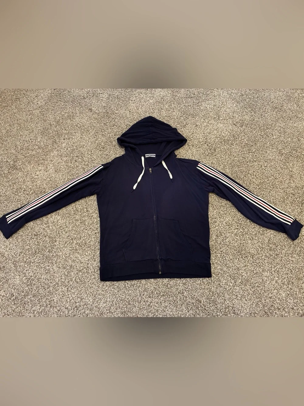 PJ Salvage Navy Hooded Track Jacket & Striped Joggers Lounge Set (XS/S)